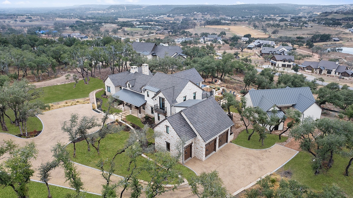 Aerial of a Texas Hill Country luxury ranch home