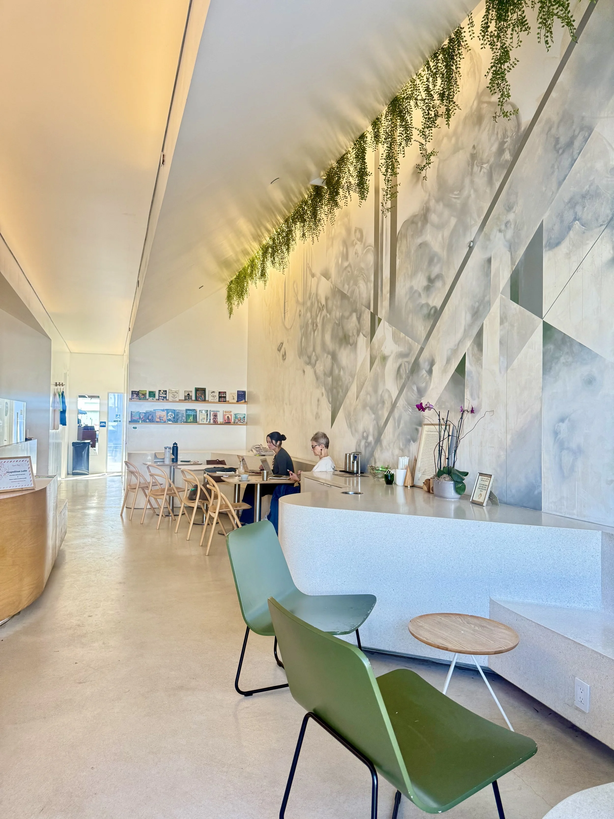 Modern Los Angeles cafe interior with clean design and natural light