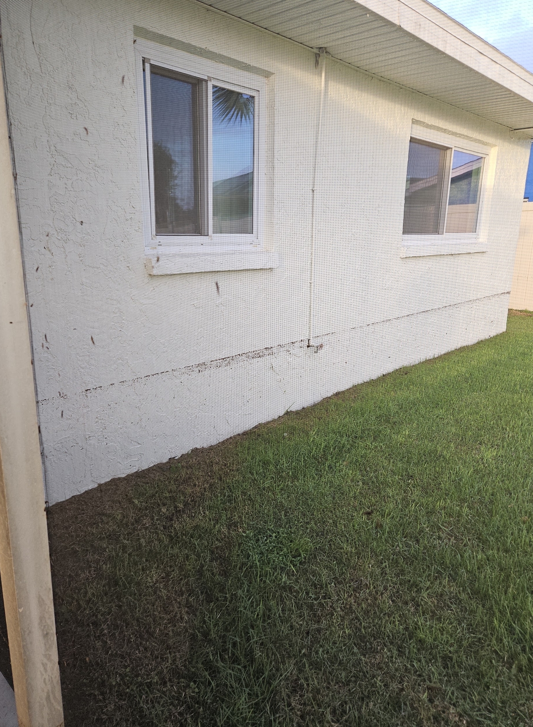 Flood water line on the exterior wall of an older Apollo Beach home