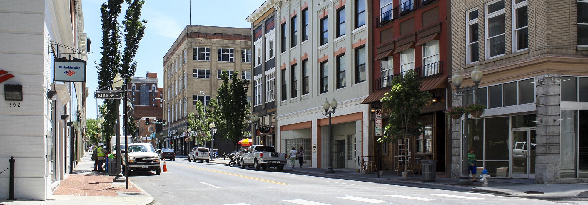 Historic downtown Roanoke Virginia architecture street view