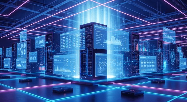 automated cloud infrastructure monitor server room AI visualization