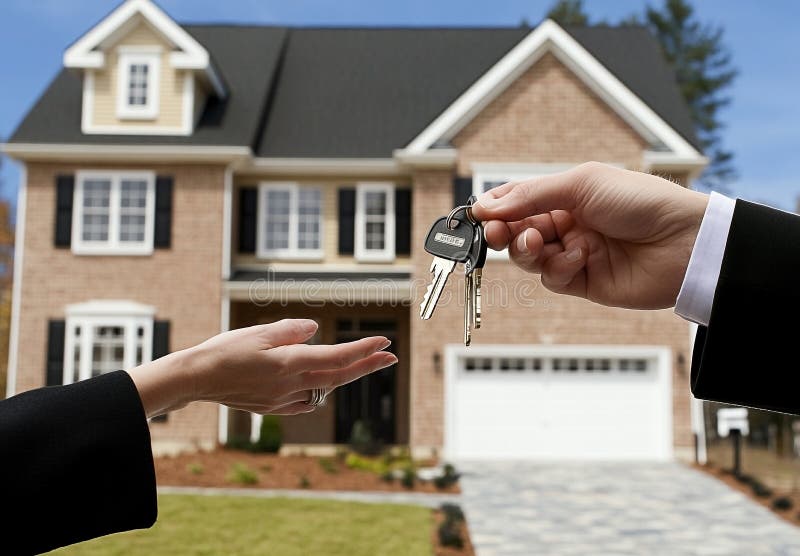 happy homeowner keys front door suburban house lifestyle