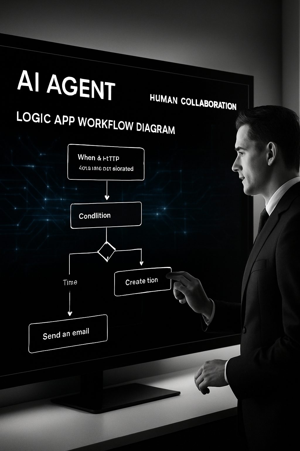 A modern dashboard showing logic flows and human approval steps in an AI workflow
