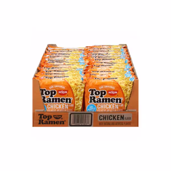 One case of chicken flavored Top Ramen.