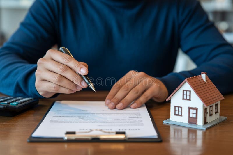 Buyers reviewing mortgage loan documents at a signing table