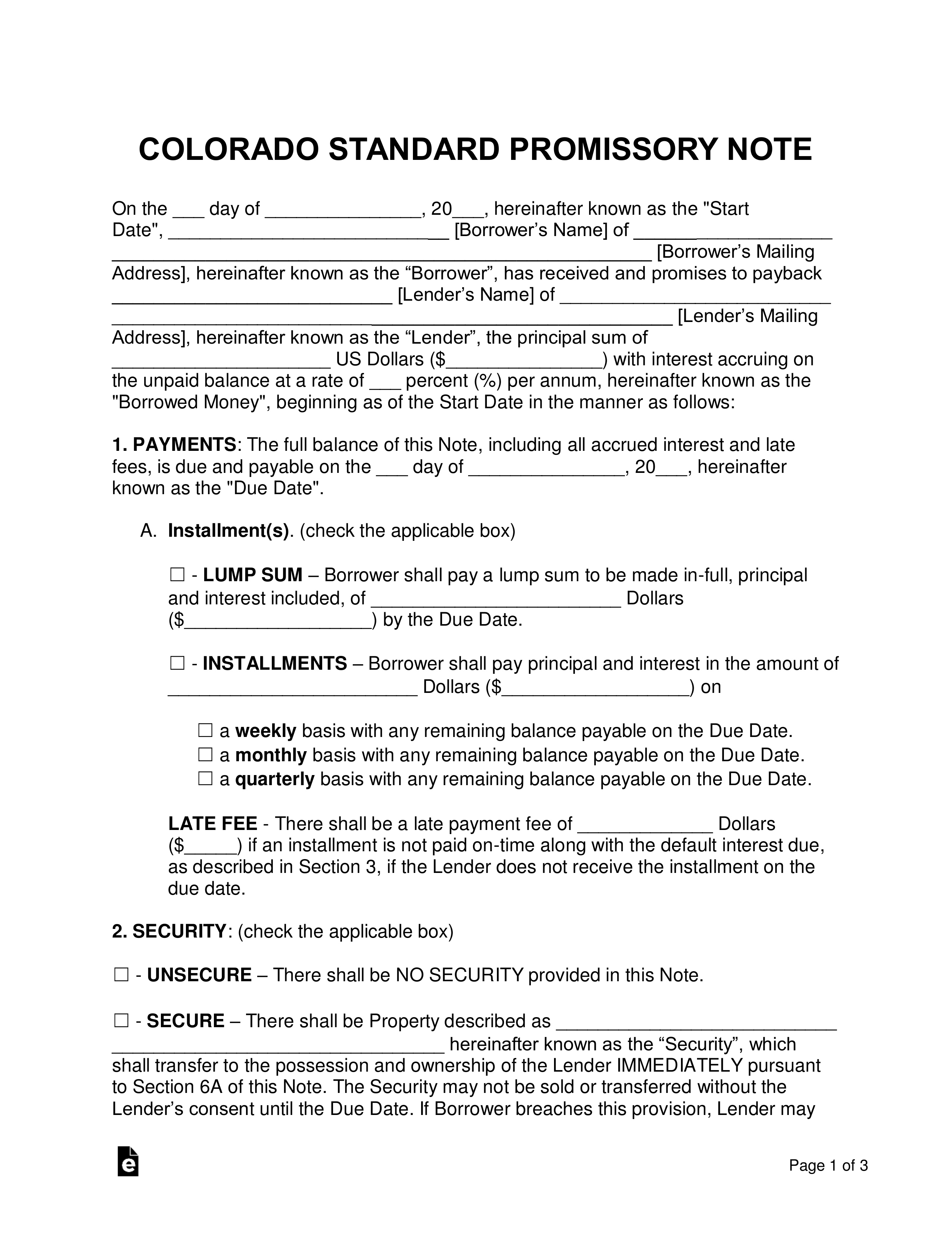 Colorado home mortgage loan contract documents