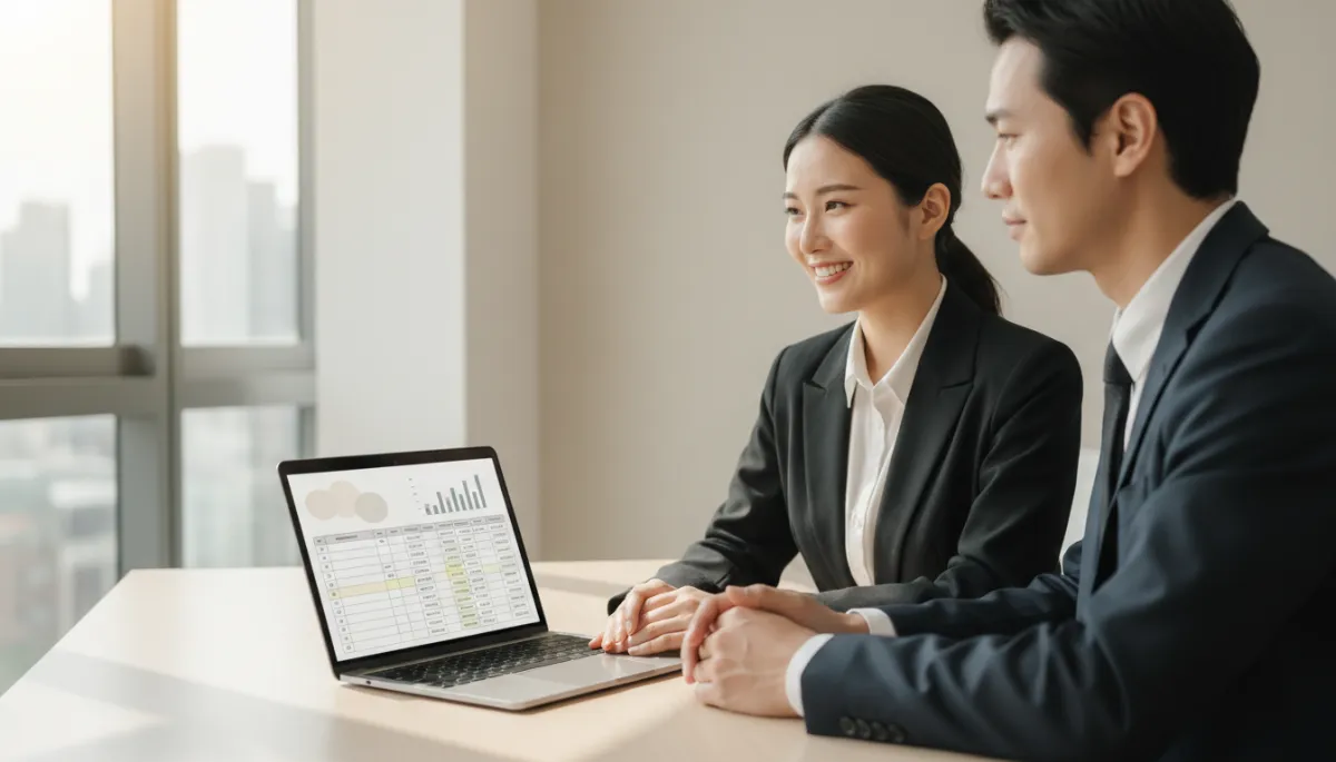Mortgage expert and client reviewing rental income and equity numbers