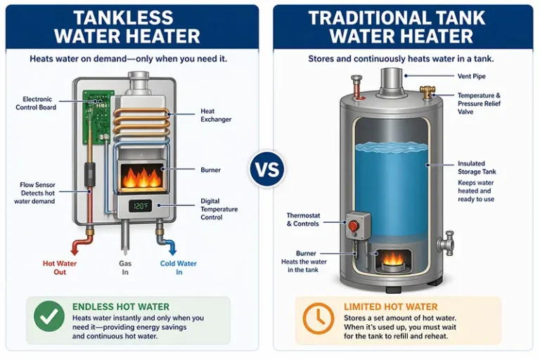 tankless vs tank water heater comparison diagram