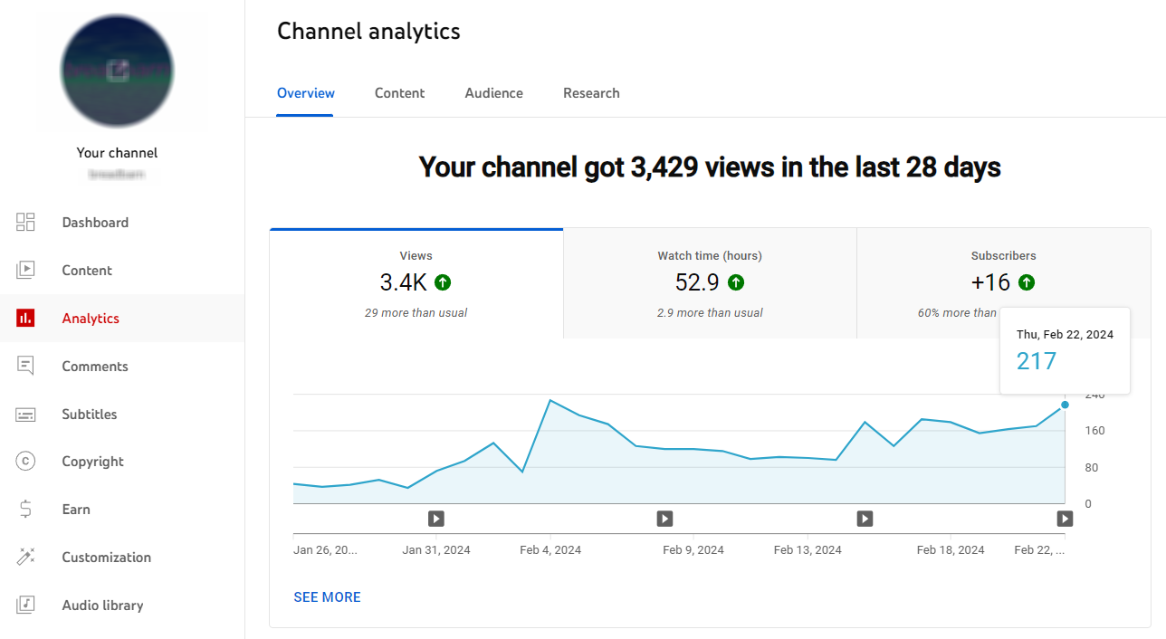 YouTube analytics dashboard showing revenue and video performance metrics
