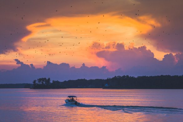 Lake Murray South Carolina aerial view dam boating sunset