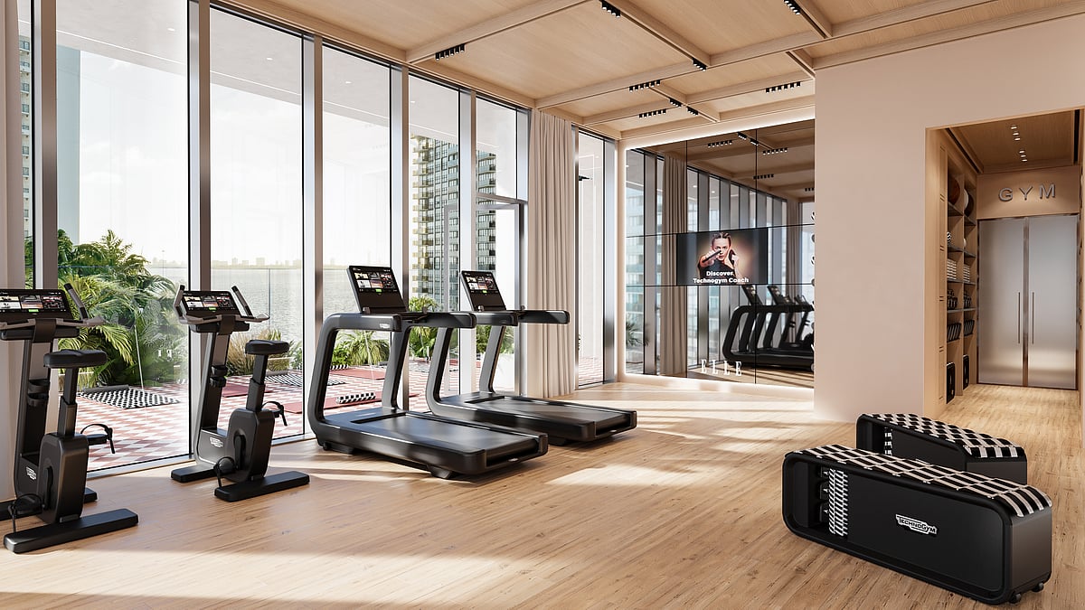 Modern high-end fitness center in Weston with floor-to-ceiling windows