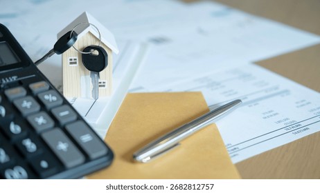 A budget-planning calculator on a desk with mortgage documents