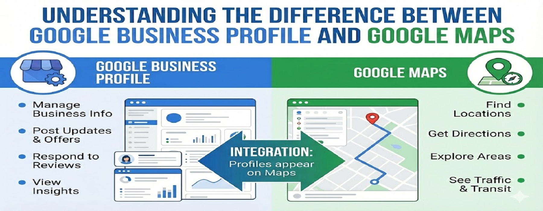 Google Business Profile local search map showing reviews and business listings