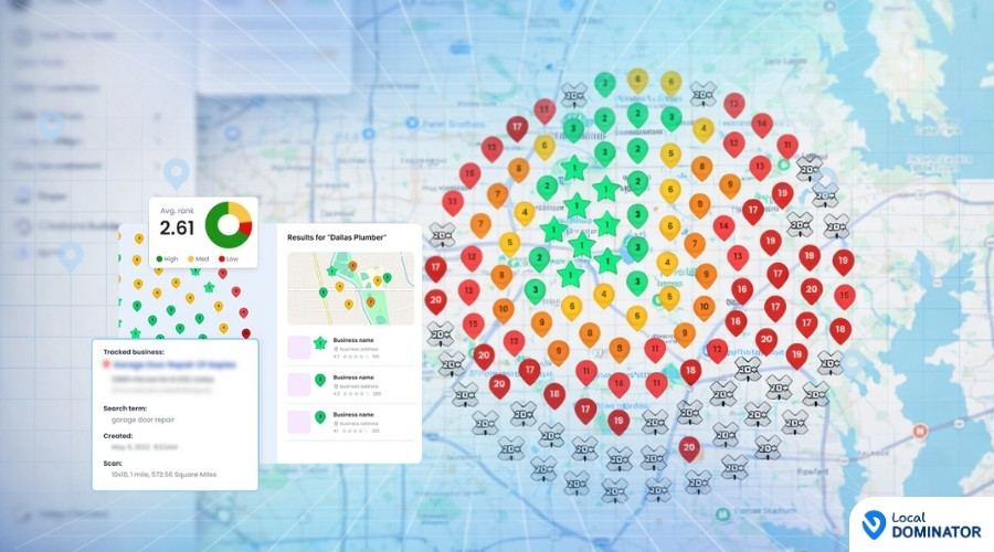Local search grid visualizing business visibility across a geographic region