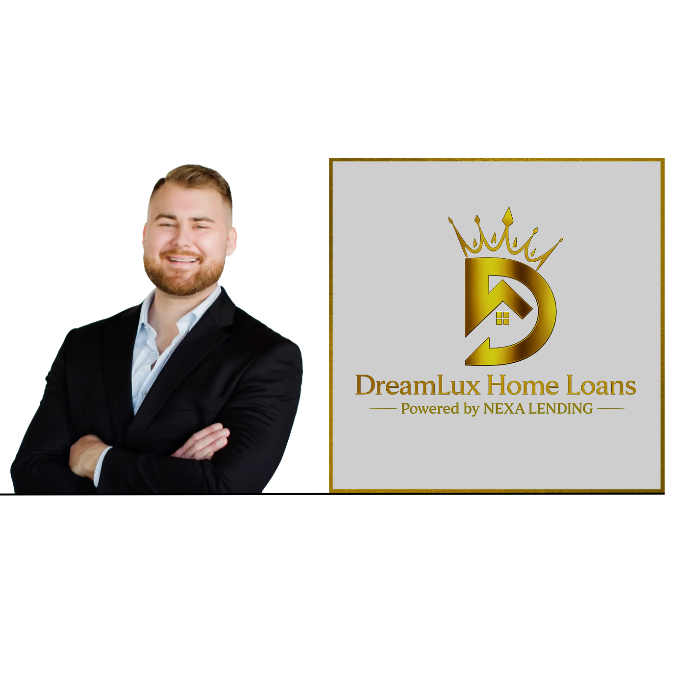 Zach Brown, NMLS #2156538 with DreamLux Home Loans' Headshot Photo and DreamLux Home Loans Logo for Missouri and Kansas Mortgage Lending Services