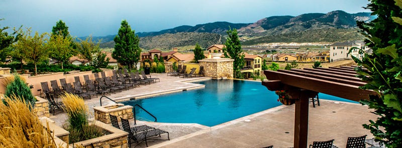 Promotional photo of the Solterra Resort infinity pool with mountain views