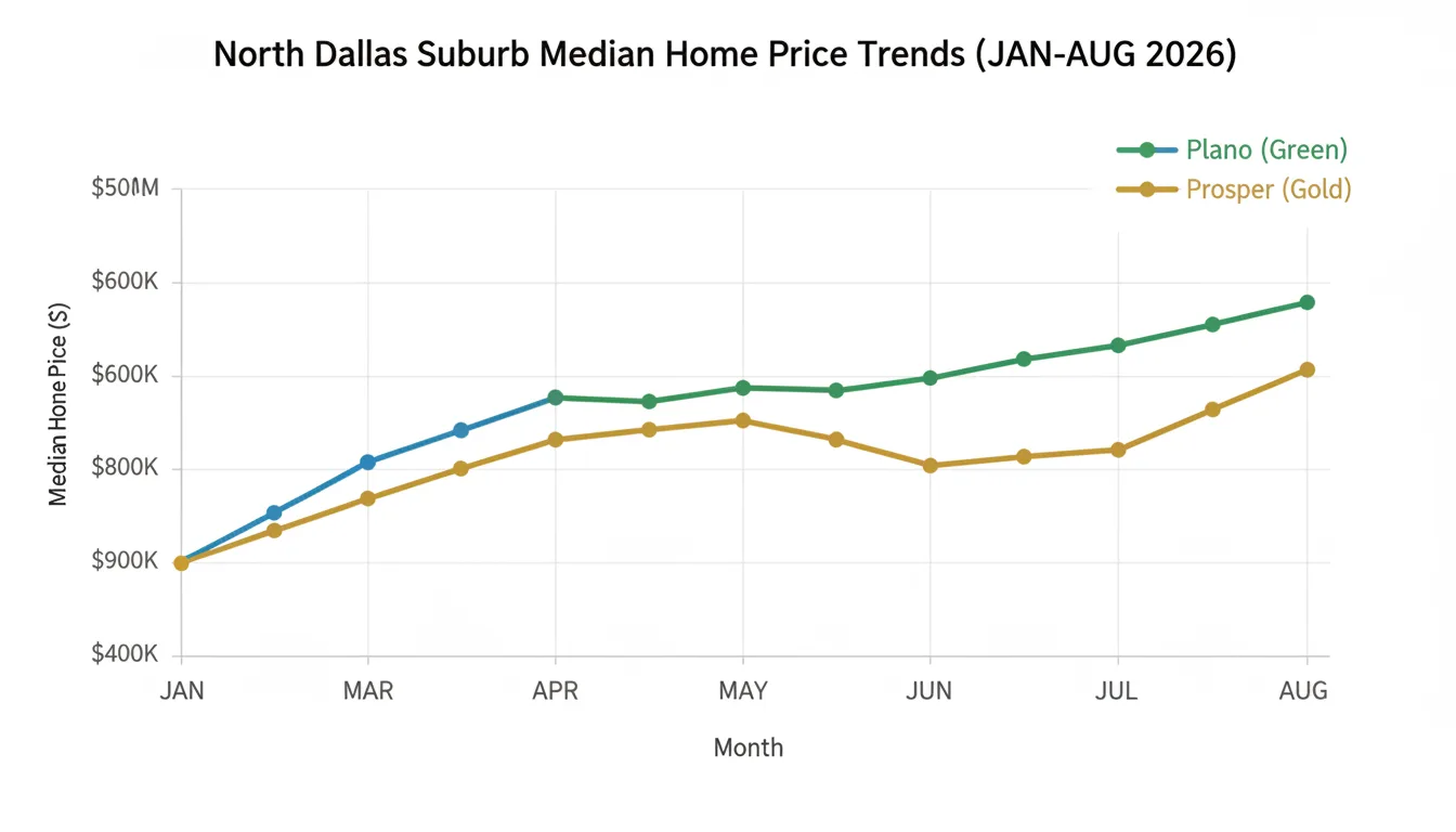 North Dallas suburbs month-over-month median home price trend chart 2026