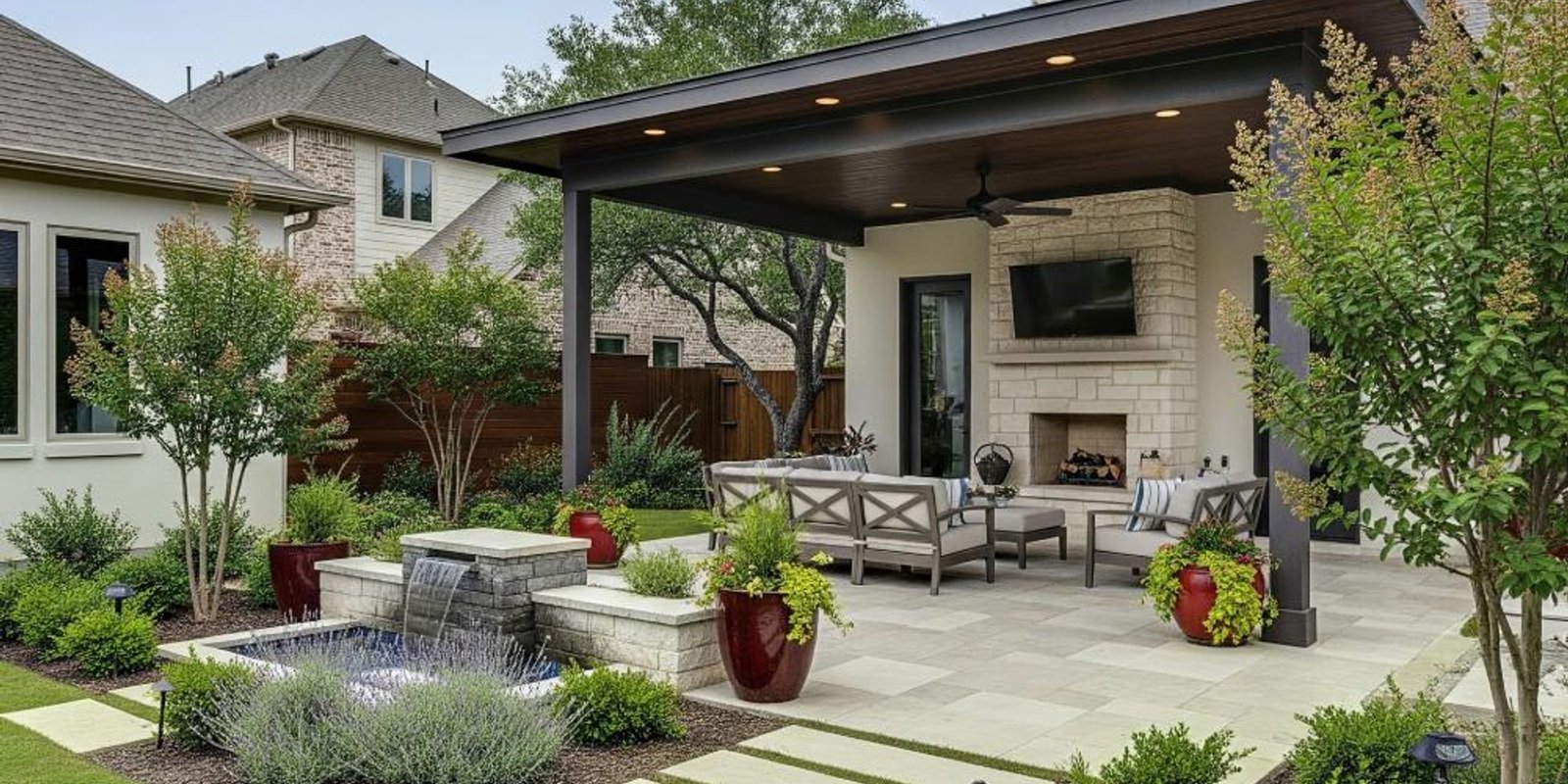 modern luxury Austin suburban home exterior landscaping