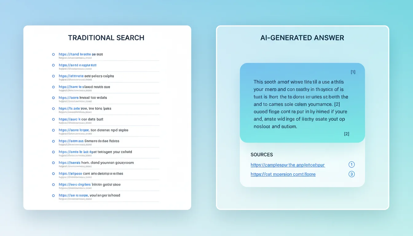 A side-by-side conceptual illustration comparing traditional search results to AI-generated answers with citations