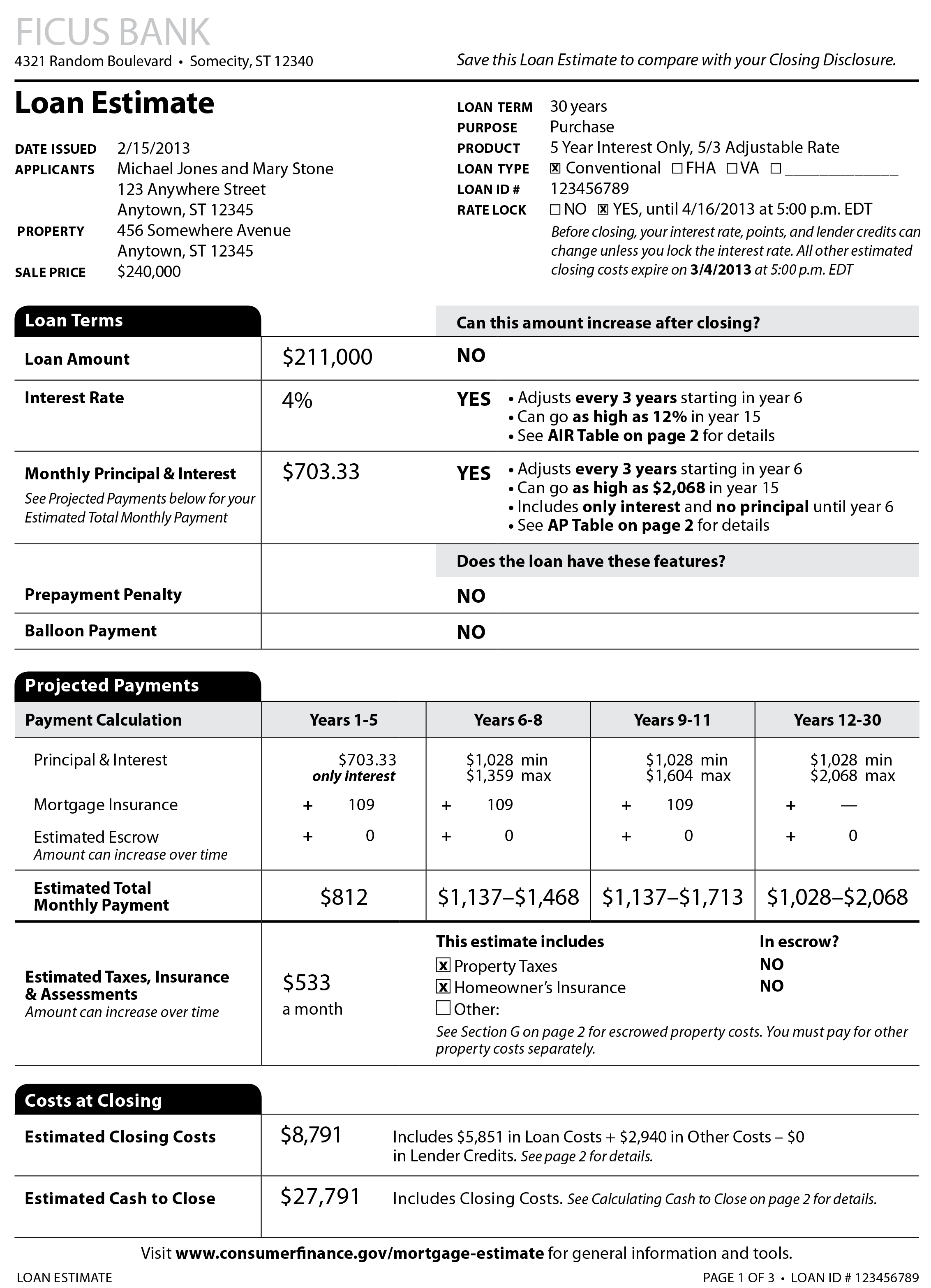 A mortgage closing contract with adjustable-rate fine print