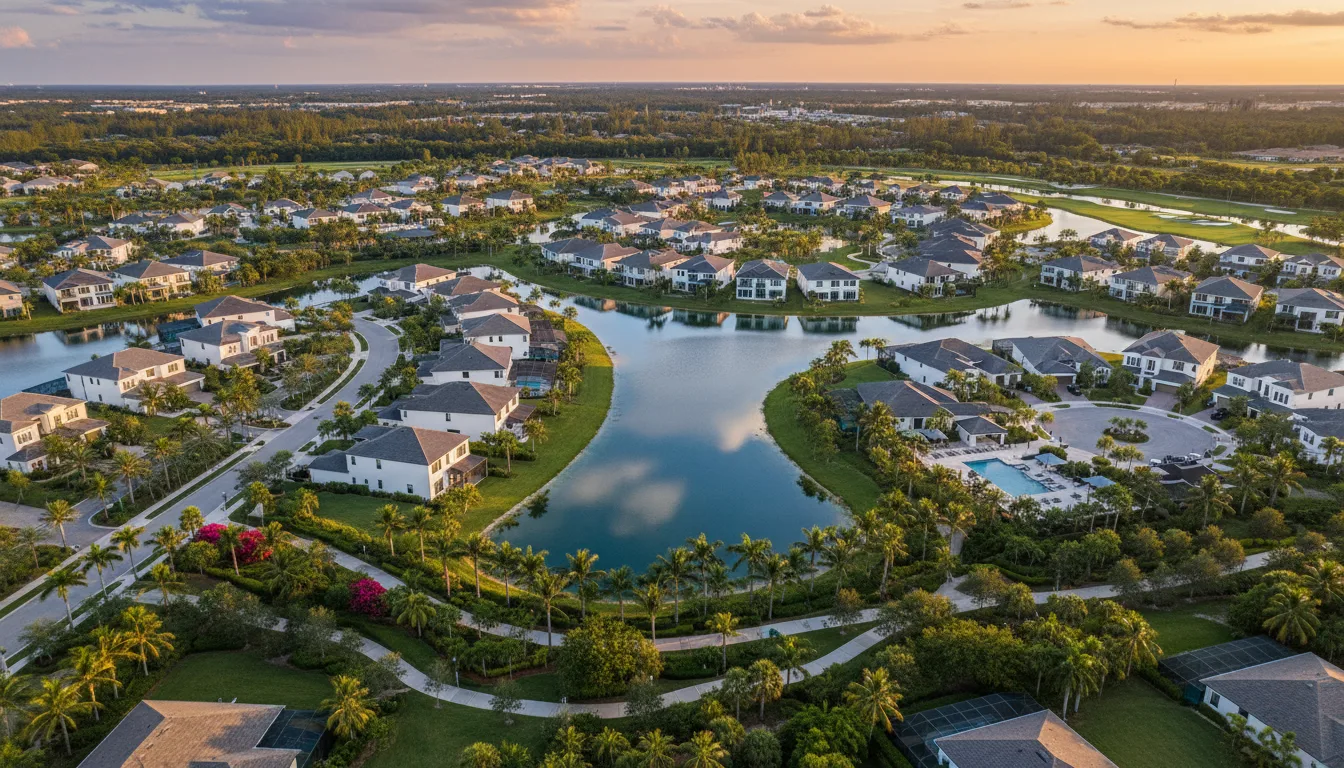 Aerial view of the Lakewood Ranch master-planned community and its interconnected waterways.