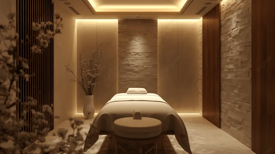 Serene luxury spa treatment room with soft lighting