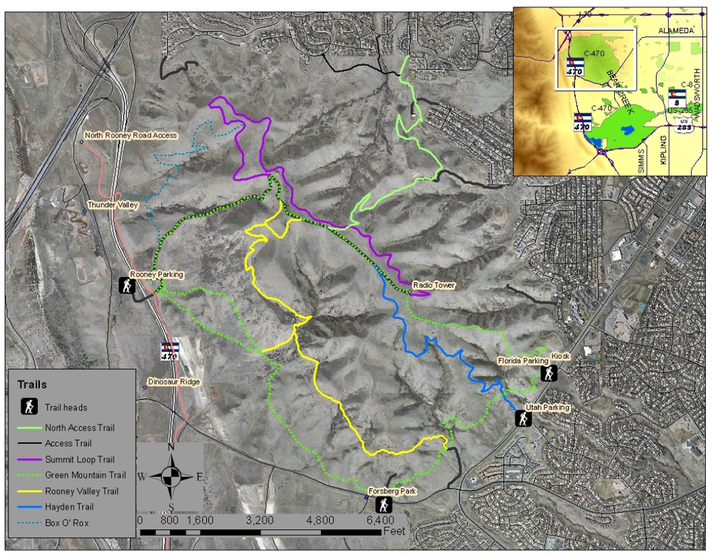 Green Mountain foothills and trail network near Solterra