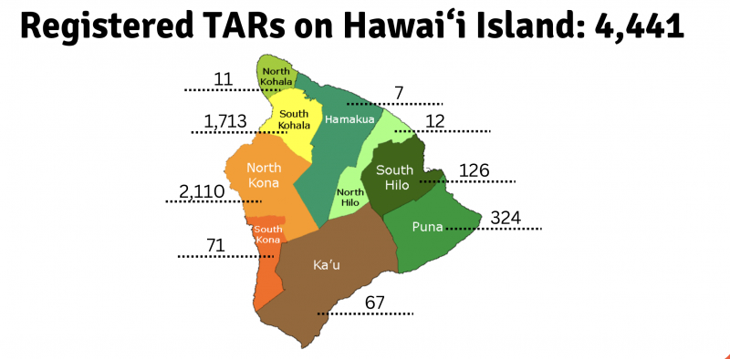 A map showing the short-term rental zoning areas in the Kona region