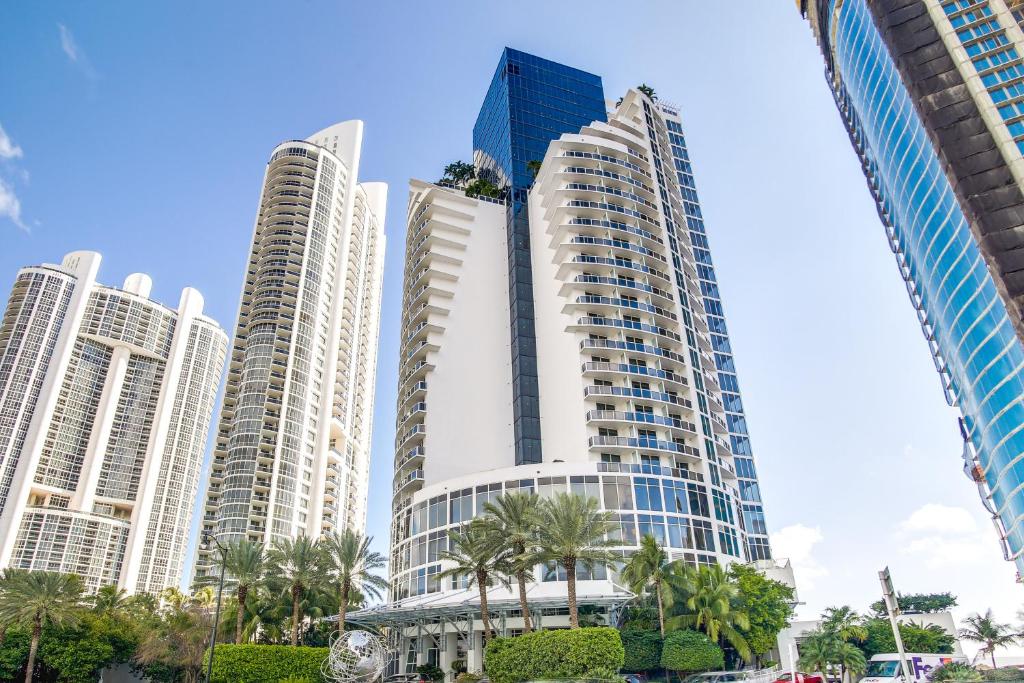 Miami beachfront high-rise condos aerial view