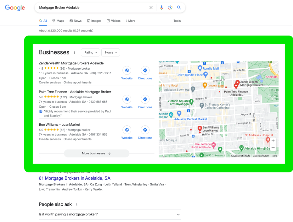 Google Business Profile local map pack showing how photos drive visibility