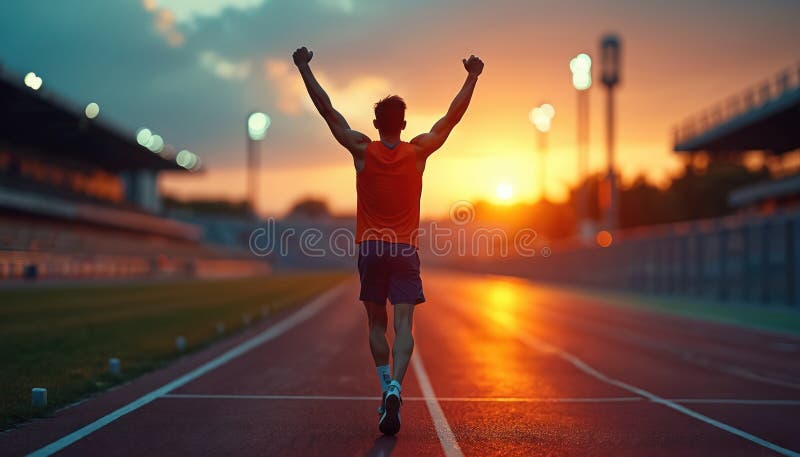 Atleta local celebrando una victoria nacional en la pista