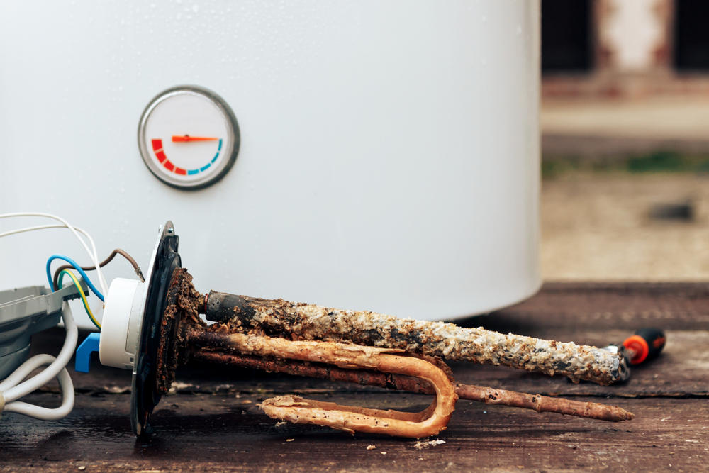 corroded water heater heating element hard water scale buildup