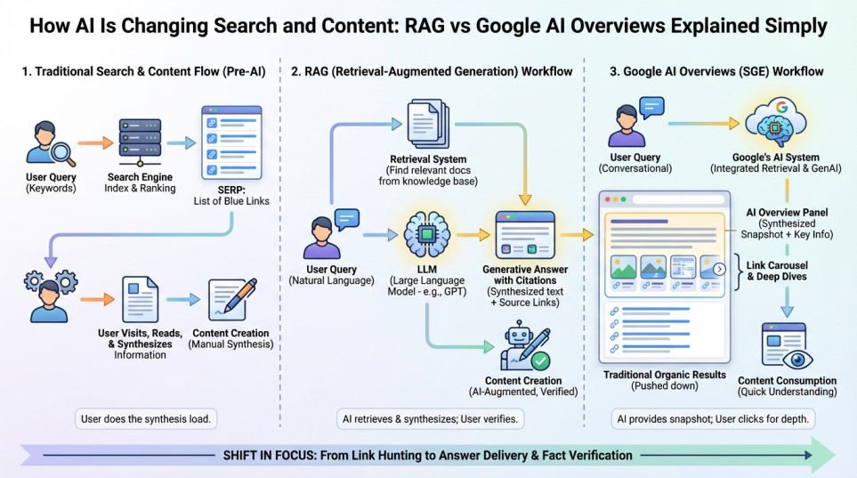 AI search engine summary illustration showing how answers are synthesized from brand data