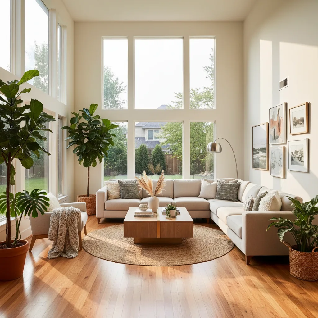 The pride and comfort of homeownership: a sun-drenched modern living room