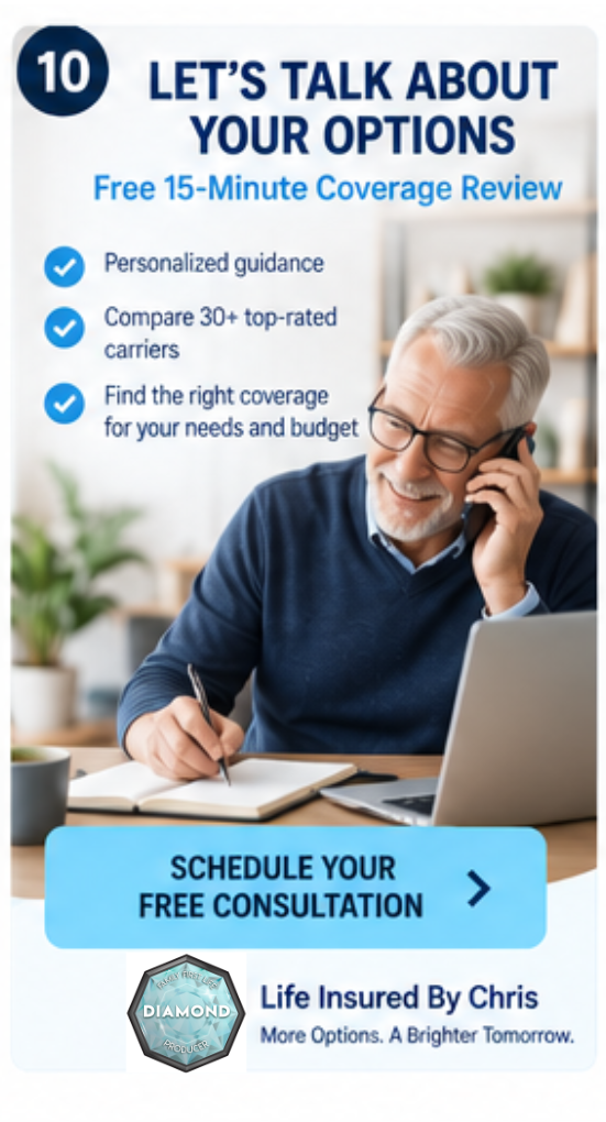 Senior comparing life insurance quotes with an independent agent