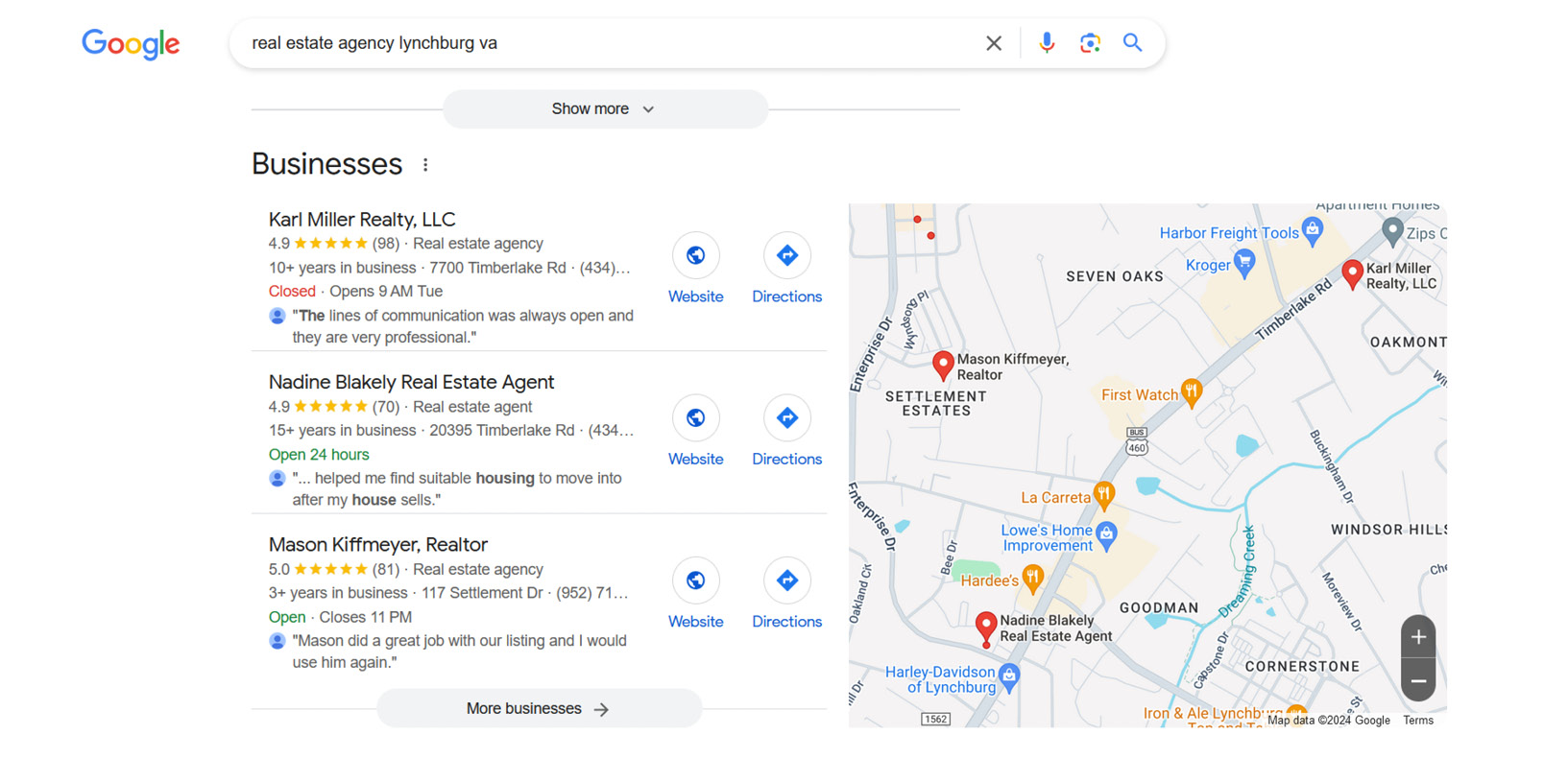 Real estate agent rankings in Google search results