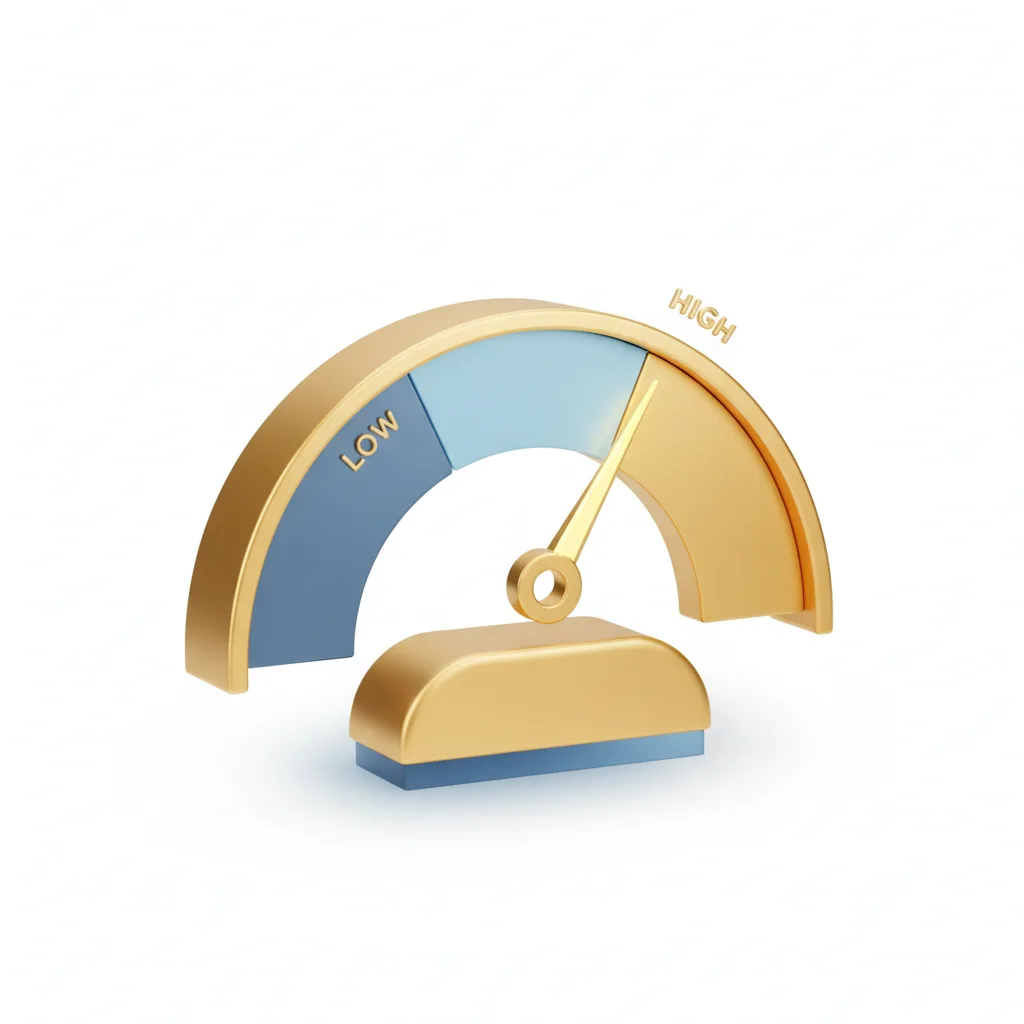 Minimalist 3D credit score gauge peaking at a high score
