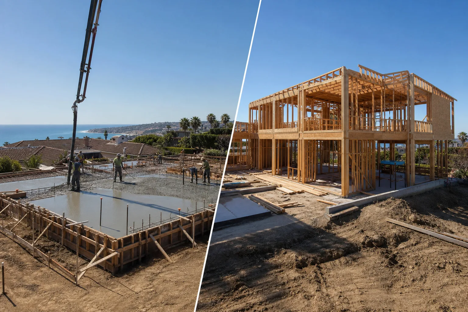 new construction home under construction framing California