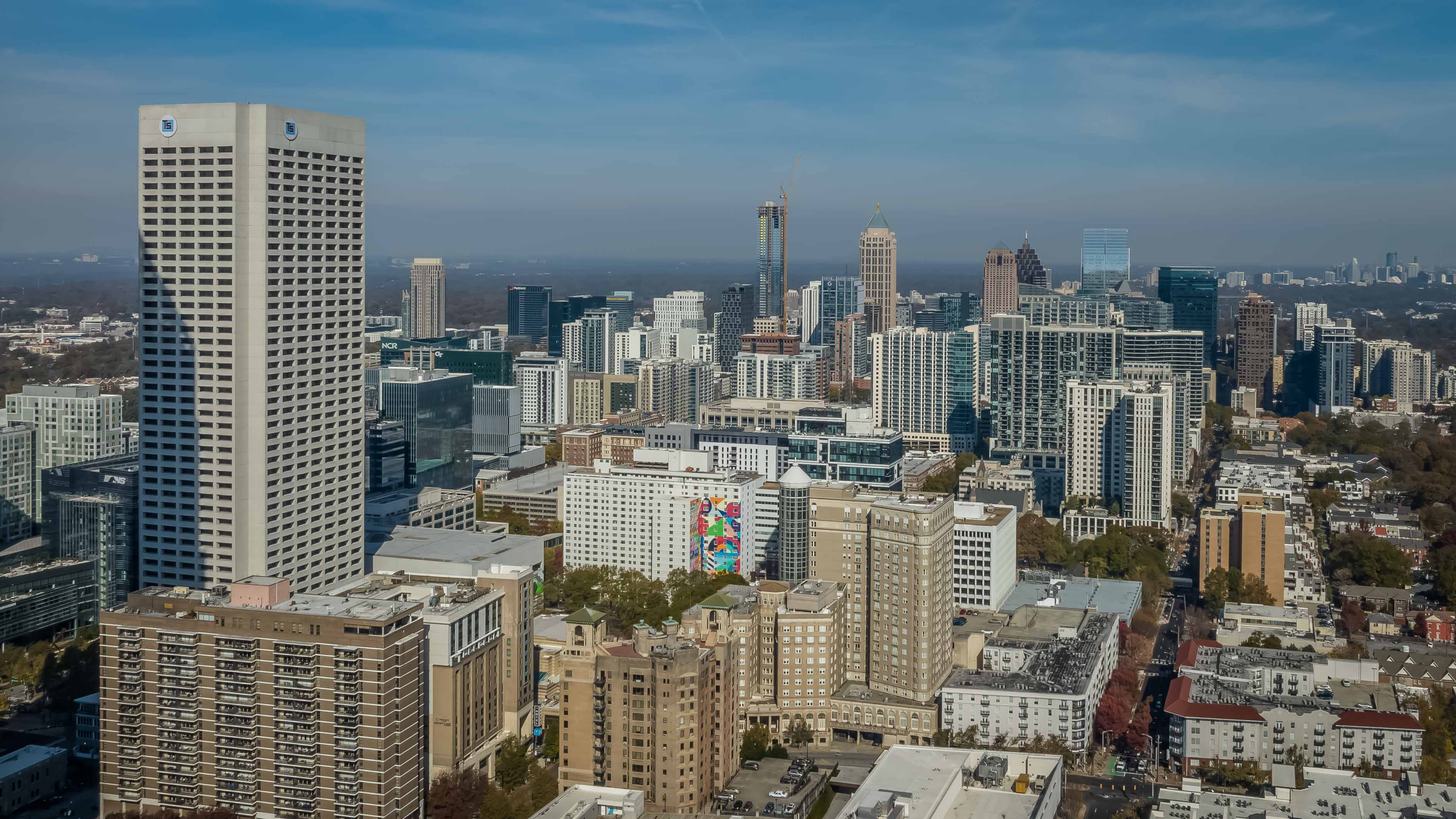 Aerial view of Atlanta's city blocks and streets