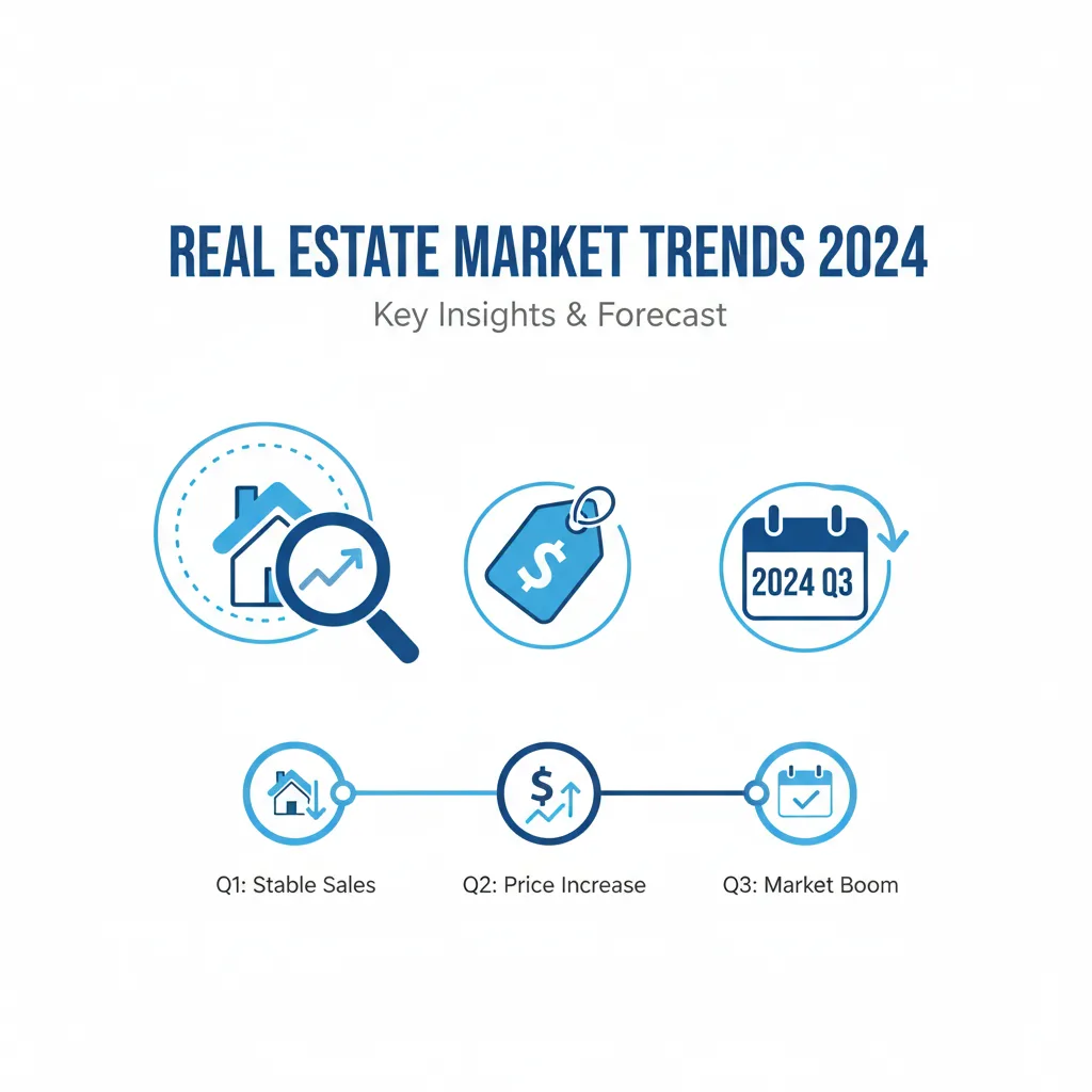 A professional infographic illustrating real estate market trends