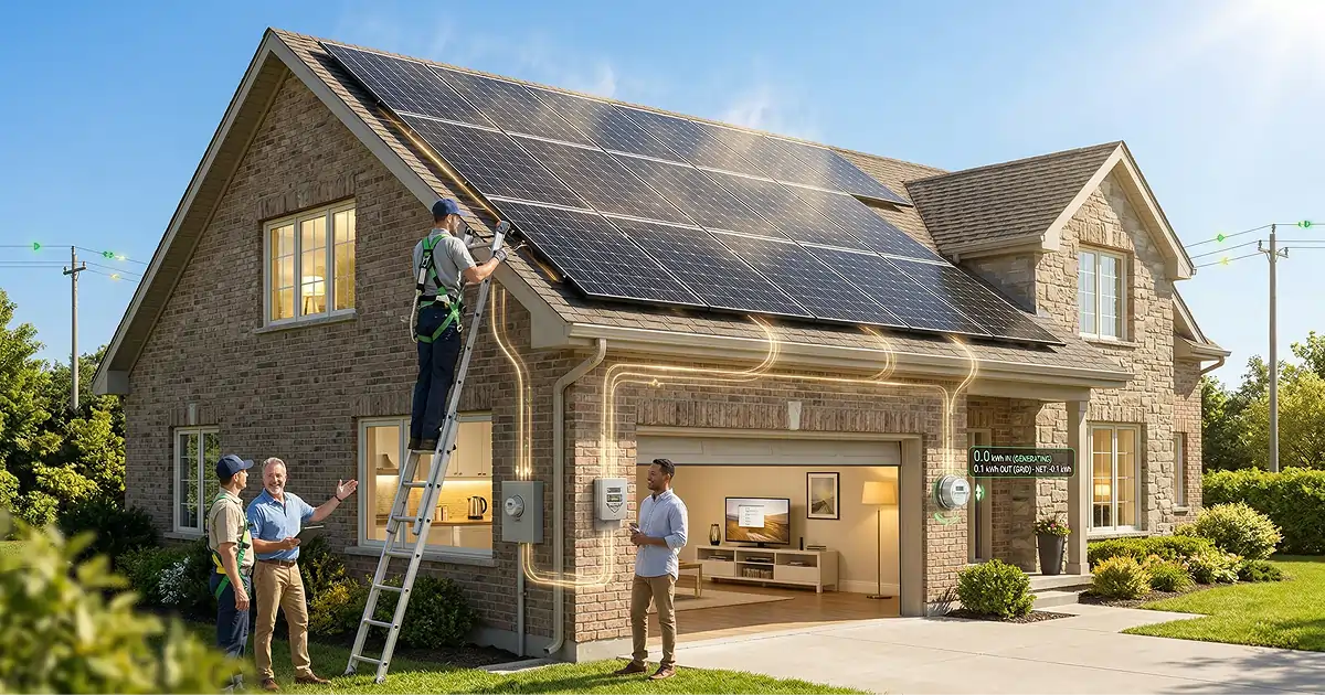 Solar panels on a suburban home roof