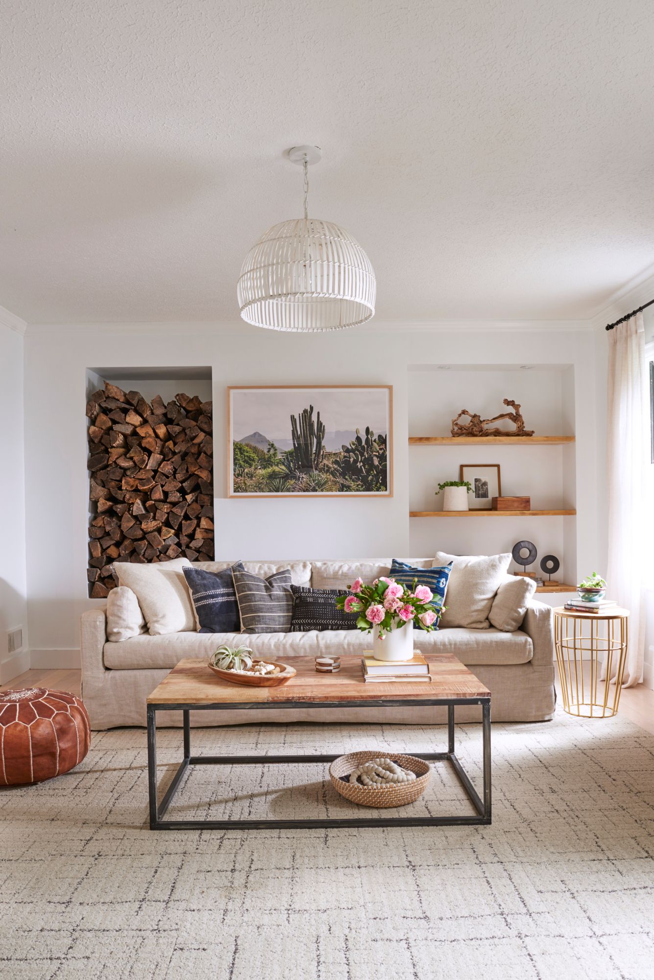 Expertly staged modern living room with warm sunlight to attract emotional buyers