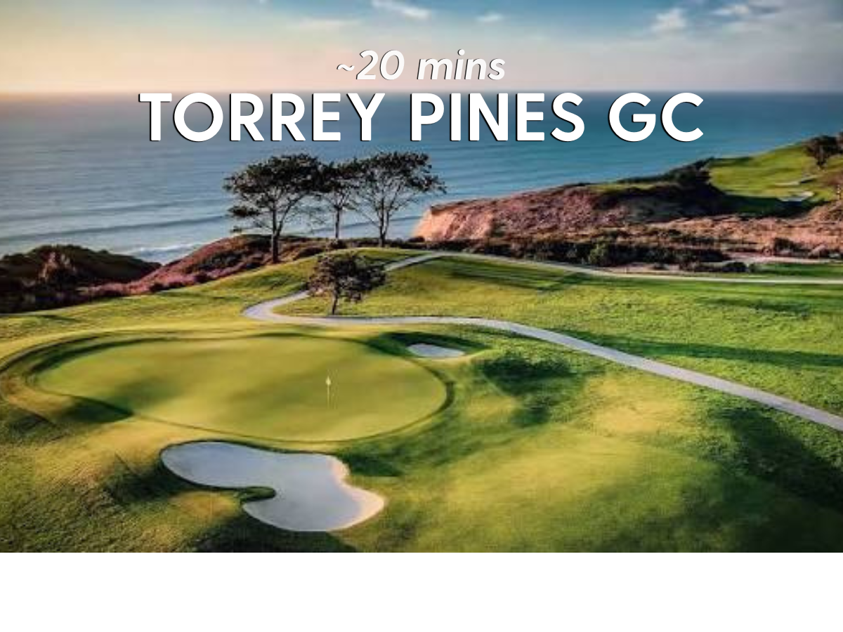 Torrey Pines Golf Course view of the 16th green overlooking the Pacific Ocean.