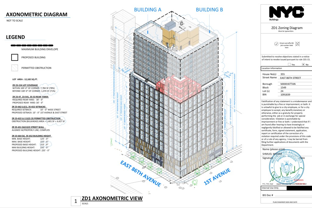 NYC condo construction site with financing documents on a blueprint