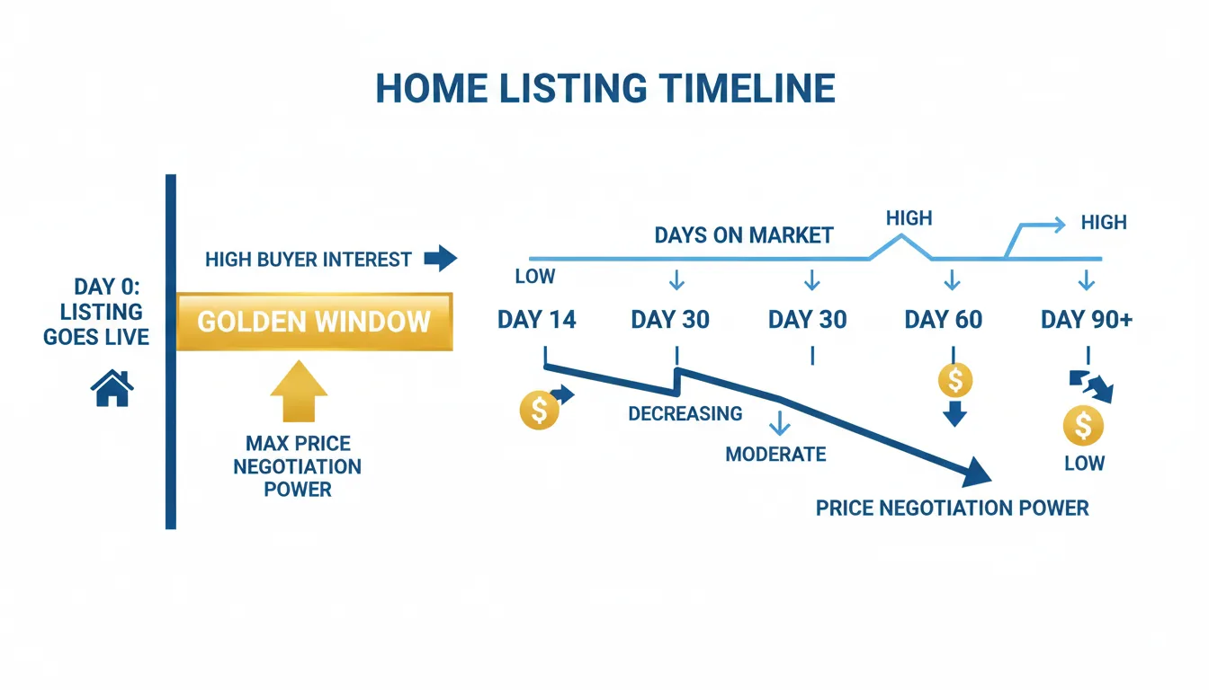 Timeline of a home listing showing the golden 7-day window with declining negotiating power