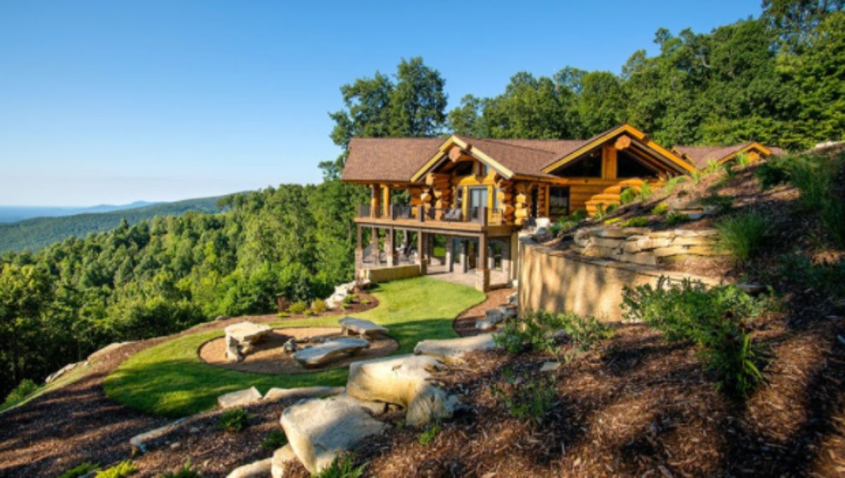 cabin construction retaining wall steep slope