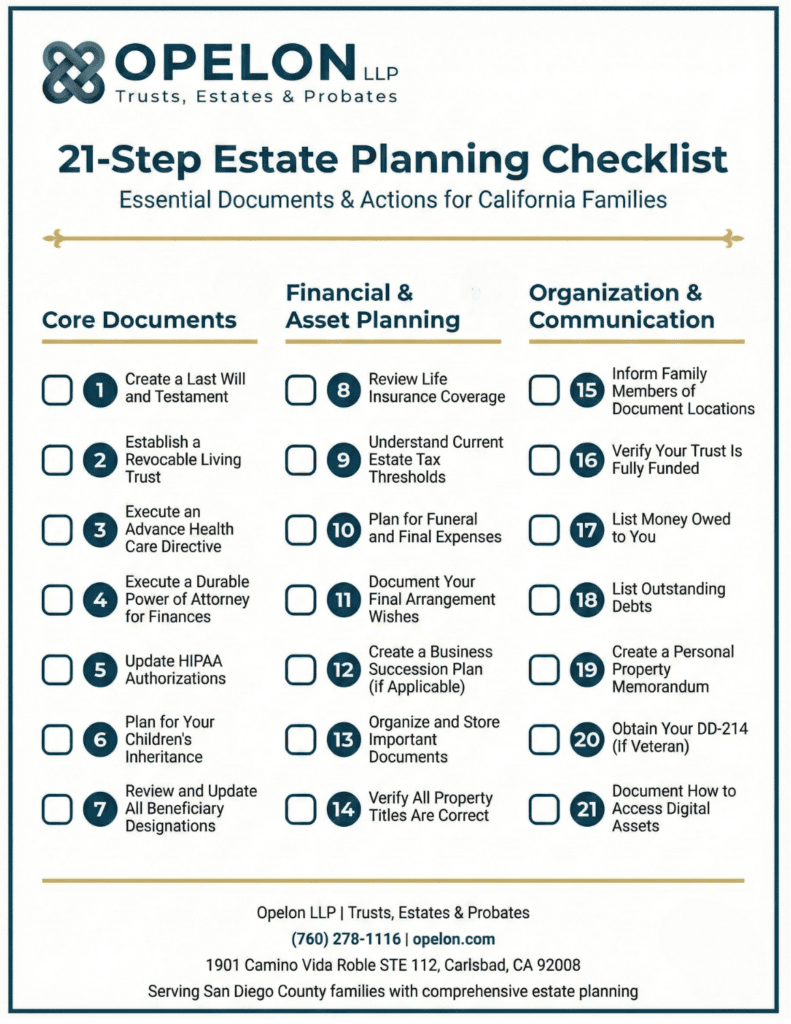 California estate planning checklist document